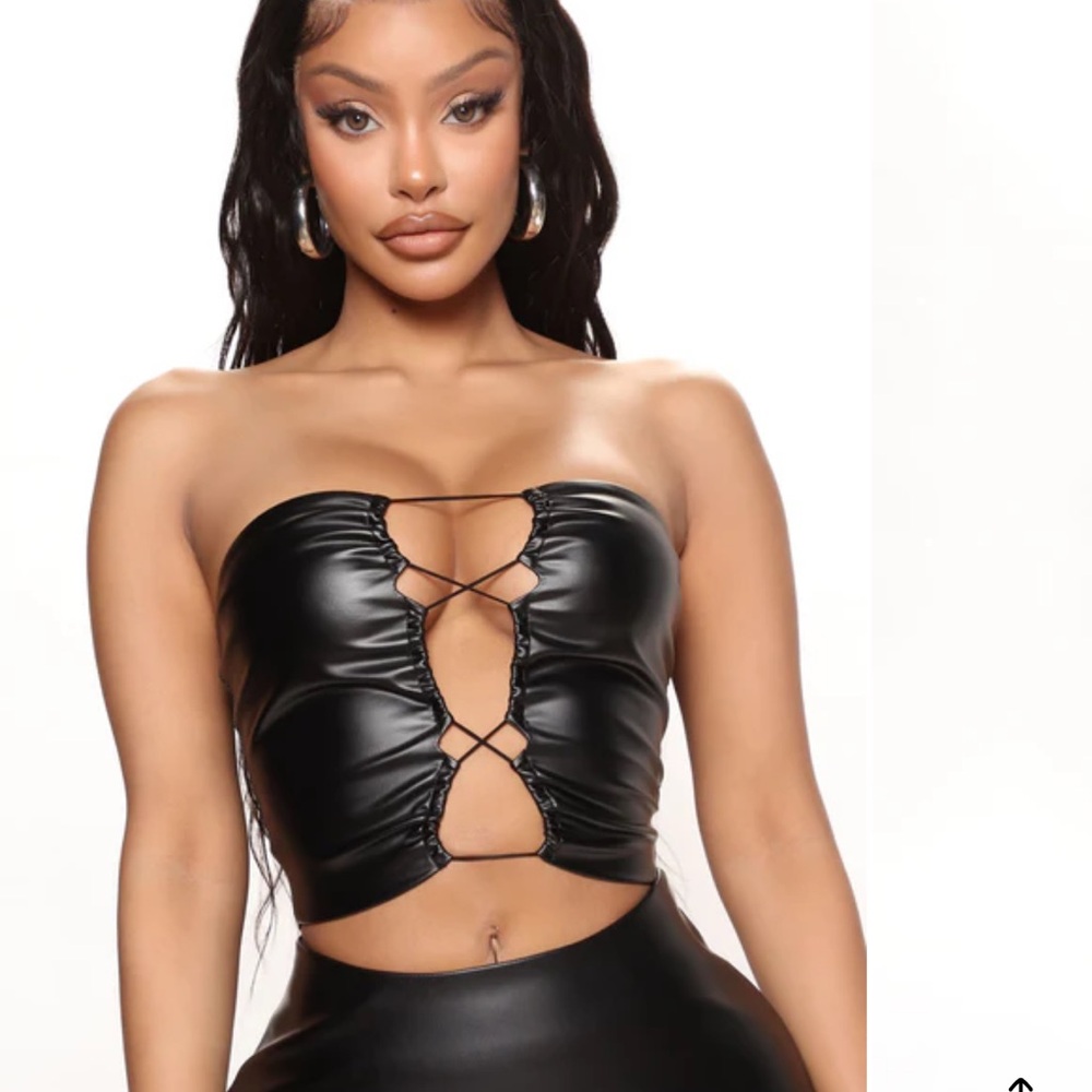Black Lace-Up Faux Leather Crop Top